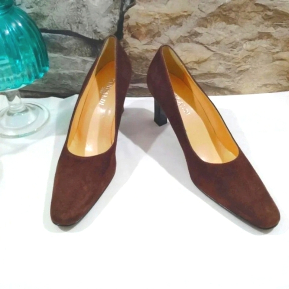 Pancaldi Shoes Italian Leather Heels Suede Chocolate Brown Pumps 3" Heel US 8 B